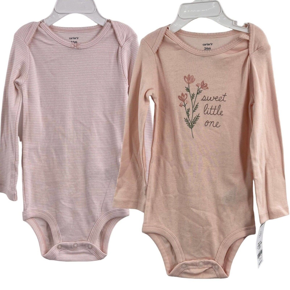 Carters Two Pack Long Sleeve Pink Bodysuit 24 Month New